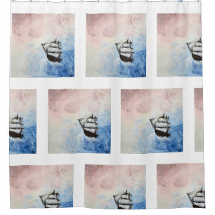 Ship in the Clouds Mystery Borders Sea Ocean Waves Shower Curtain