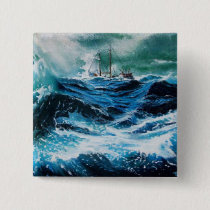 Ship In the Sea in Storm 15 Cm Square Badge
