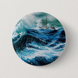 Ship In the Sea in Storm 6 Cm Round Badge