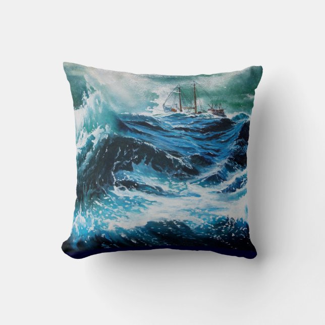 Ship In the Sea in Storm Cushion (Front)
