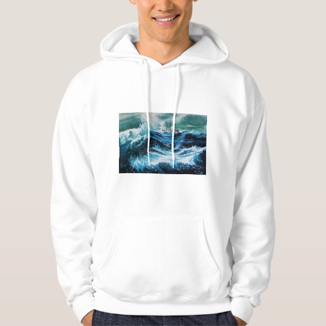 Ship In the Sea in Storm Hoodie (Front)