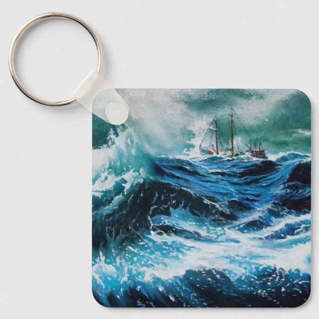 Ship In the Sea in Storm Key Ring (Front)