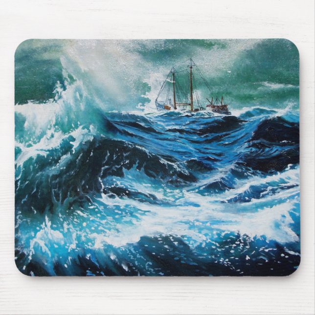 Ship In the Sea in Storm Mouse Mat (Front)