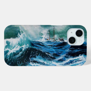 Ship In the Sea in Storm / Navy Blue iPhone 15 Case
