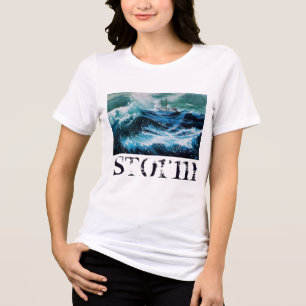 Ship In the Sea in Storm, Navy Blue Tri-Blend Shirt