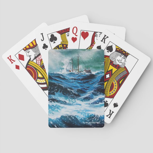Ship In the Sea in Storm  Playing Cards (Back)