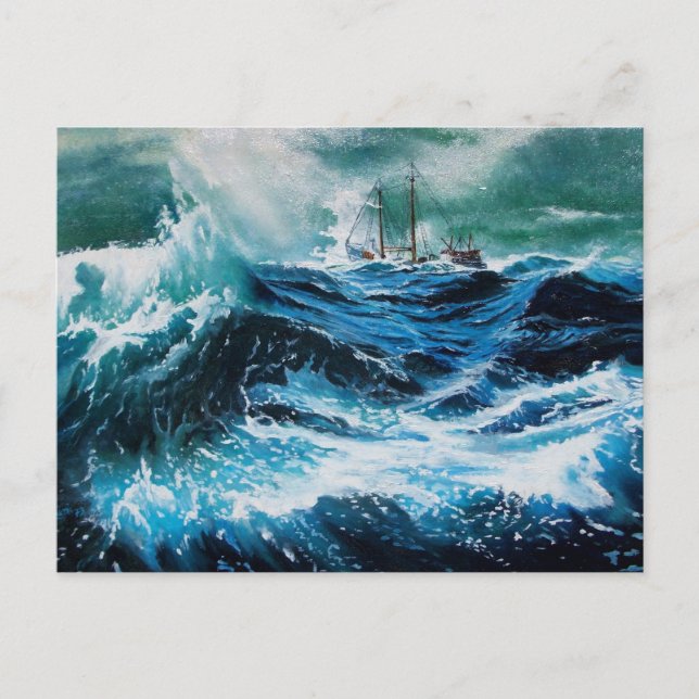Ship In the Sea in Storm Postcard (Front)