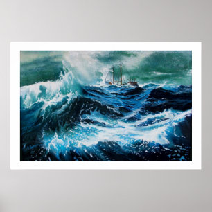 Ship In the Sea in Storm Poster