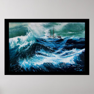 Ship In the Sea in Storm Poster