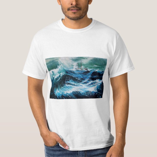 Ship In the Sea in Storm T-Shirt (Front)