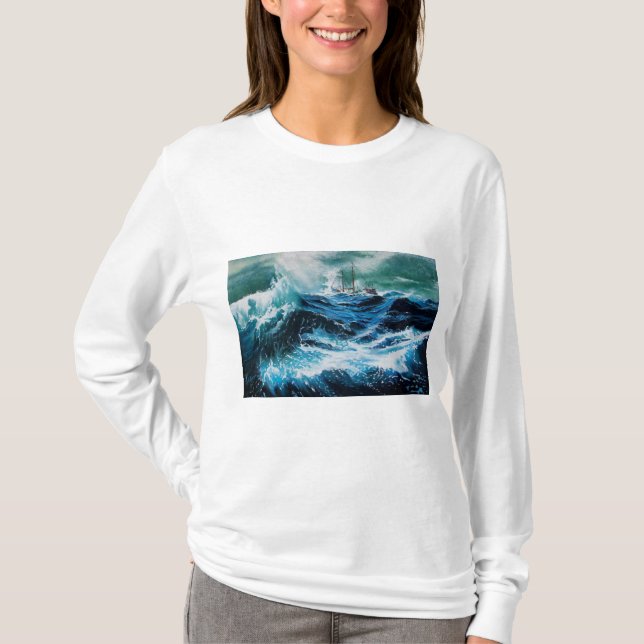 Ship In the Sea in Storm T-Shirt (Front)