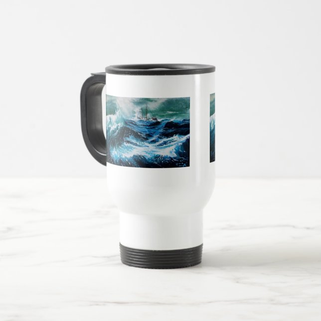 Ship In the Sea in Storm Travel Mug (Front Left)