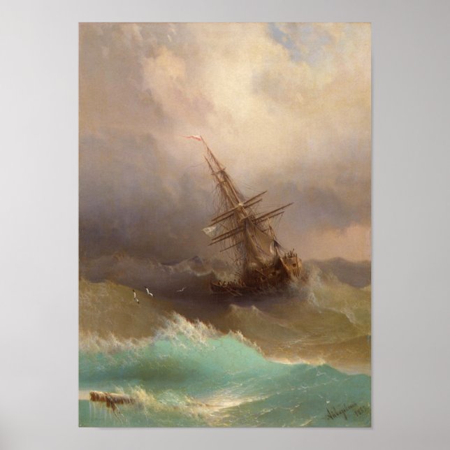 Ship in the Stormy Sea Poster (Front)
