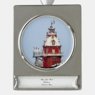 Ship John Shoal Lighthouse Silver Plated Banner Ornament