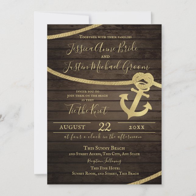 Ship Lap Anchor and Rope Nautical Tie The Knot Invitation (Front)