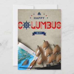 Ship & Map Happy Columbus Day Invitation