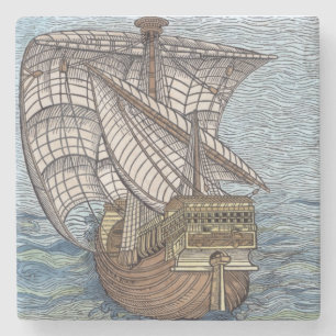 Ship of Columbus'Time' Stone Coaster