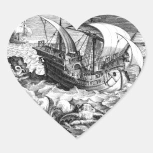 Ship on a Tempest Heart Sticker