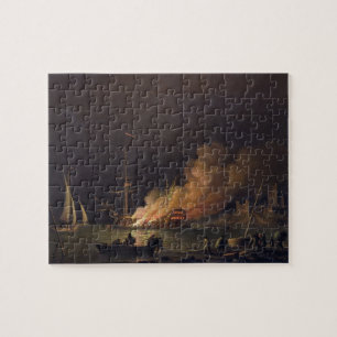 Ship on Fire at Night, c.1756 (oil on canvas) Jigsaw Puzzle