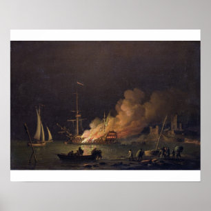 Ship on Fire at Night, c.1756 (oil on canvas) Poster