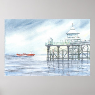 Ship passing Clevedon Pier Poster