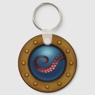 Ship Porthole Deep Sea Explorer Octopus Steampunk Key Ring