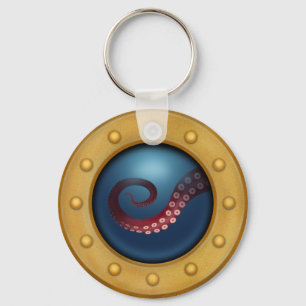 Ship Porthole with Octopus Nautical Steampunk Key Ring