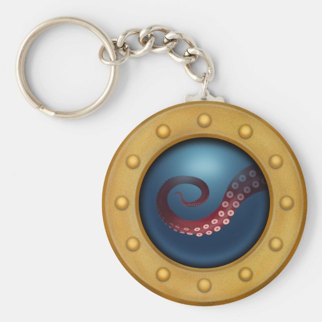 Ship Porthole with Octopus Nautical Steampunk Key Ring (Front)