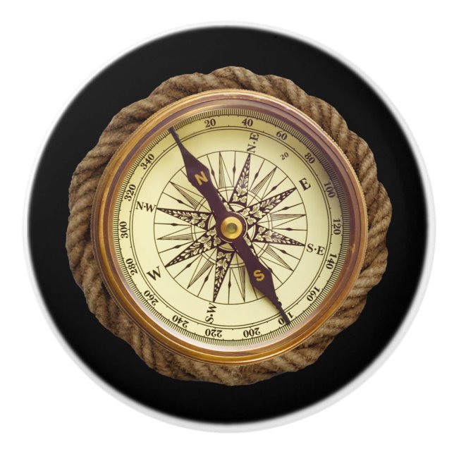 Ship’s Compass ~ Navigational Device ~ * ~ Ceramic Knob (Front)