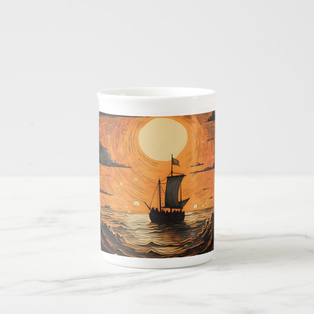Ship sailing in the night  bone china mug (Front)