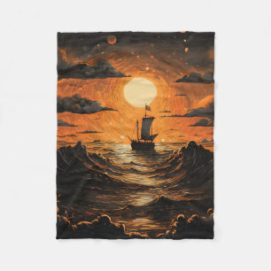 Ship sailing in the night fleece blanket