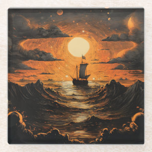 Ship sailing in the night glass coaster