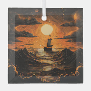 Ship sailing in the night  glass tree decoration