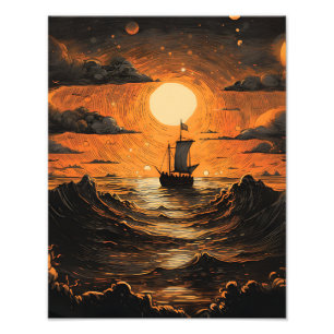 Ship sailing in the night photo print