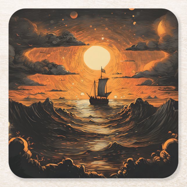 Ship sailing in the night  square paper coaster (Front)