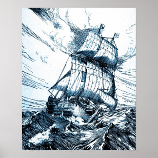 Ship Sailing Nautical Ocean Waves Poster