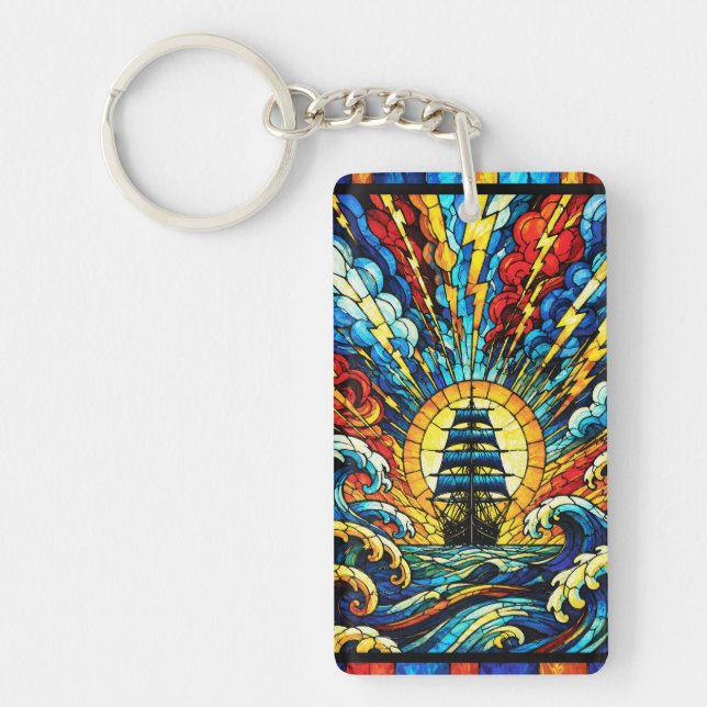 Ship Sailing Through Storm Key Ring (Front)