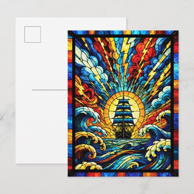 Ship Sailing Through Storm Postcard (Front/Back)