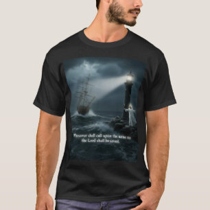 Ship tossed at sea Lighthouse scene T-Shirt