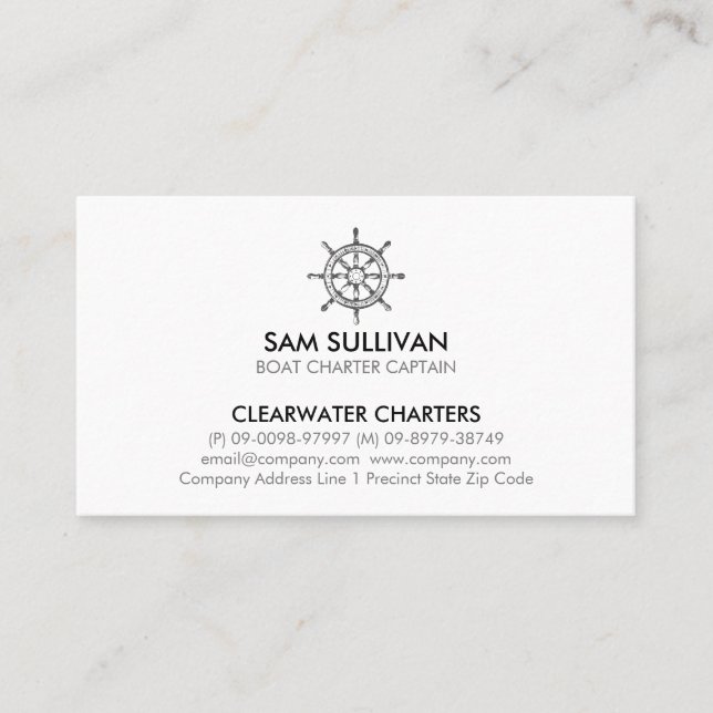 Ship Wheel Boat Charter Fishing Business Card (Front)