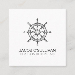 Ship Wheel Boat Charter Fishing Square Business Card