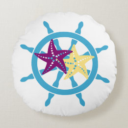 Ship wheel helm starfish round cushion