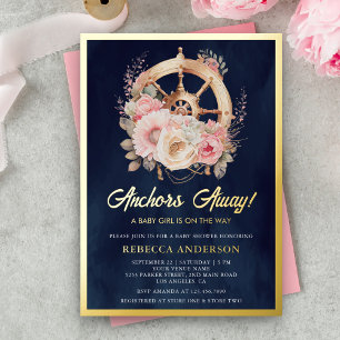 Ship Wheel Nautical Girl Baby Shower Navy Gold