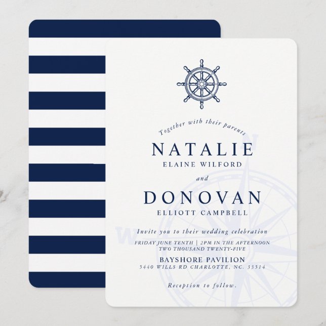 Ship Wheel Nautical Wedding Invitation (Front/Back)
