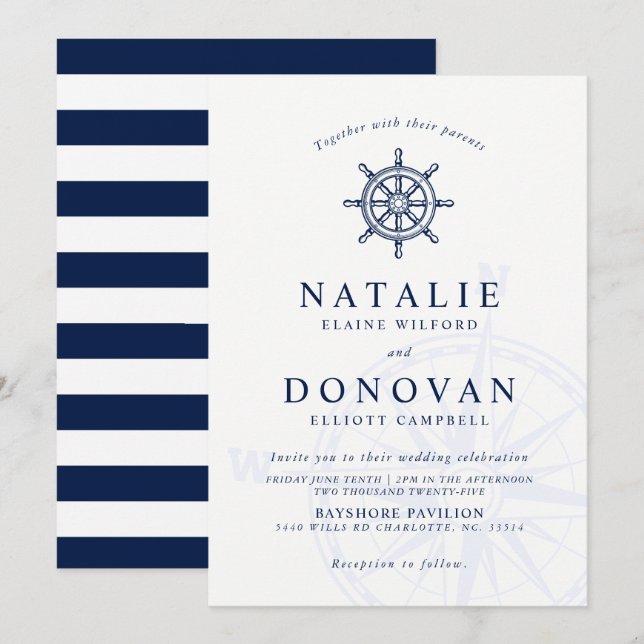 Ship Wheel Nautical Wedding Invitation (Front/Back)