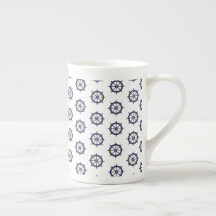 Ship Wheel Navy Nautical Boat Captain Sailors Bone China Mug