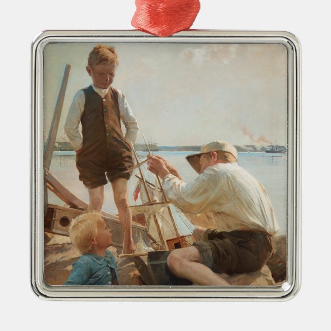 Shipbuilders (by Albert Edelfelt) Metal Tree Decoration (Front)