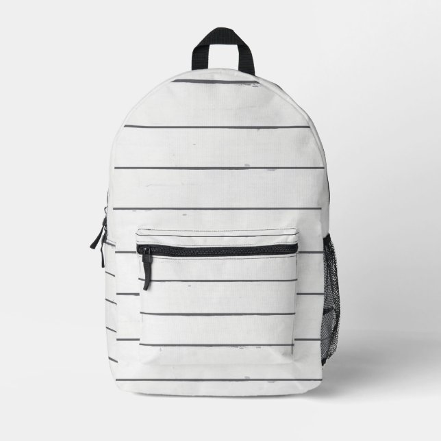 Shiplap Rustic White Wood Pattern  Printed Backpack (Front)