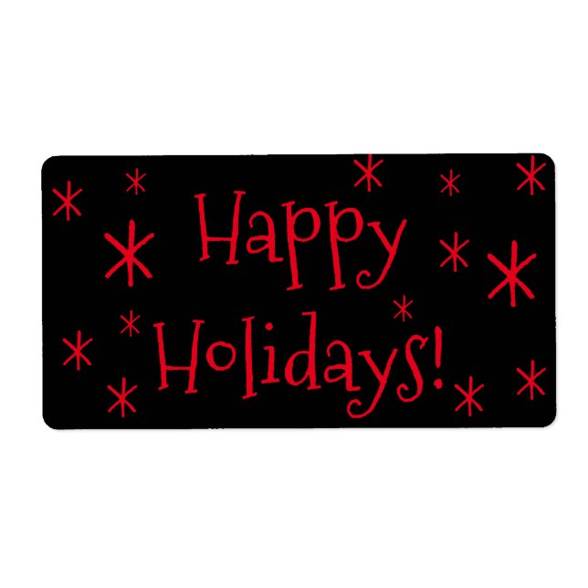 Shipping Labels Black Red Happy Holidays Christmas (Front)