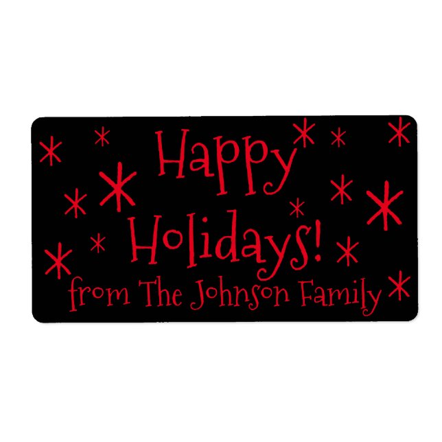 Shipping Labels Black Red Happy Holidays Christmas (Front)